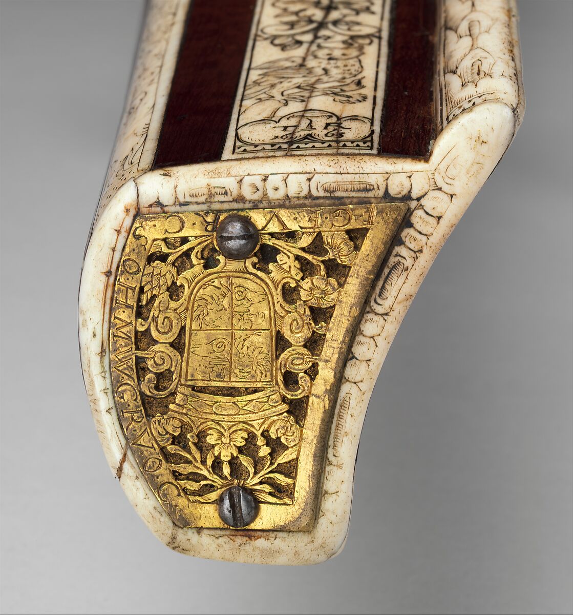 Large Crossbow (Ganze Rüstung) of Johann Georg, Baron von Rechenberg, Steel, wood, wood veneer (snakewood), ivory (elephant), staghorn, horn, copper alloy, gold, wool, leather, German, probably Dresden