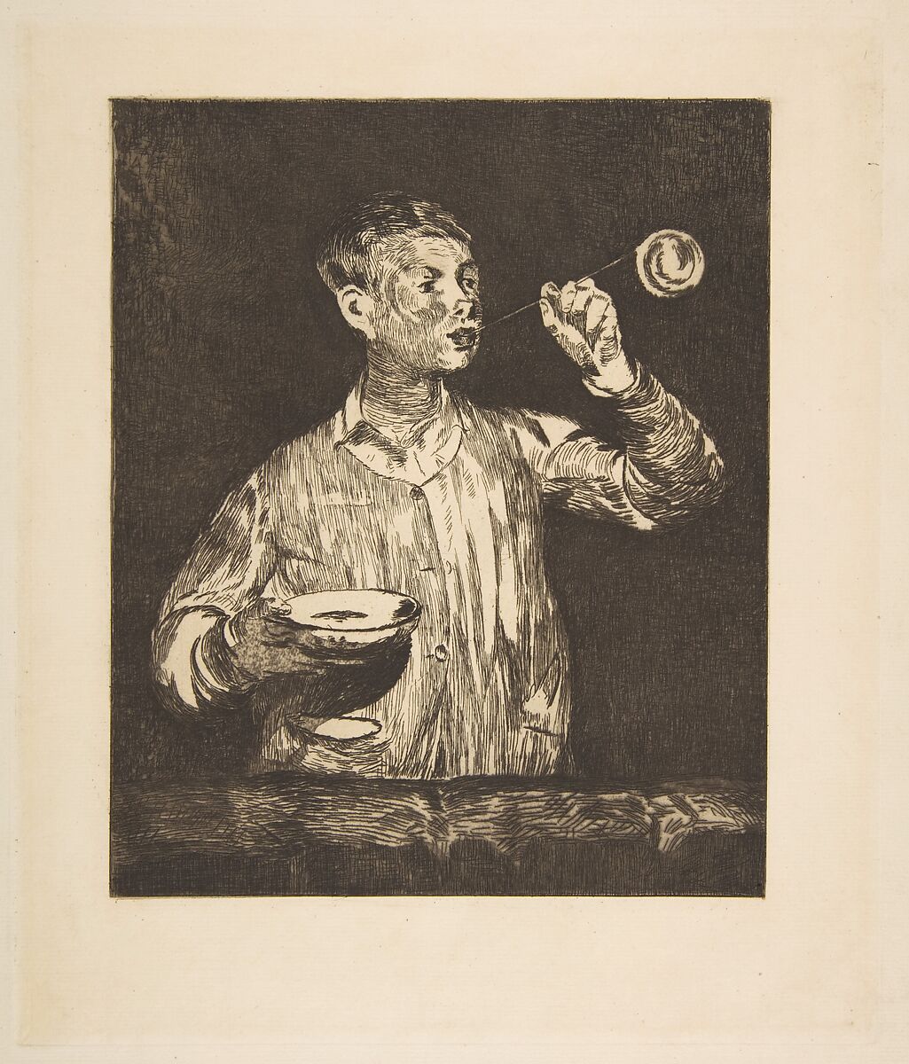 Boy with Soap Bubbles, Edouard Manet (French, Paris 1832–1883 Paris), Etching, lavis aquatint, and roulette on laid paper, second state of four