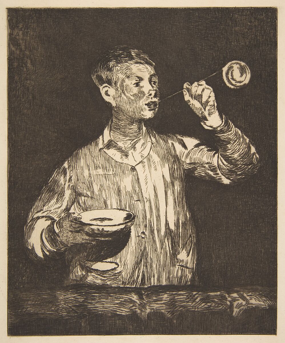 Boy with Soap Bubbles, Edouard Manet (French, Paris 1832–1883 Paris), Etching, lavis aquatint, and roulette on laid paper, second state of four 