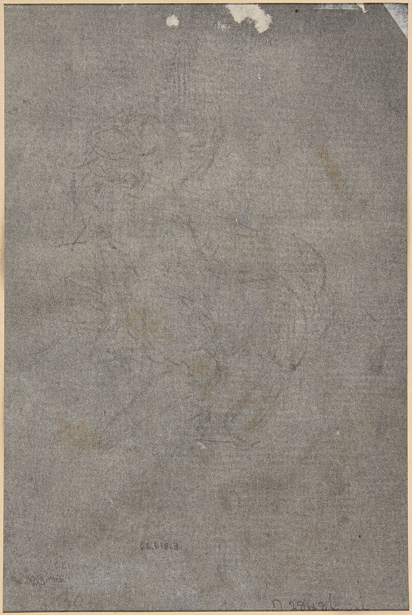 Saint Paul Seated, with his Conversion in the Background (recto); Figure Sketch (verso), Abraham Bloemaert (Netherlandish, Gorinchem 1566–1651 Utrecht), Black chalk, brush and brown and gray wash, red chalk, heightened with white gouache; incised for transfer (?); framing line in pen and black ink