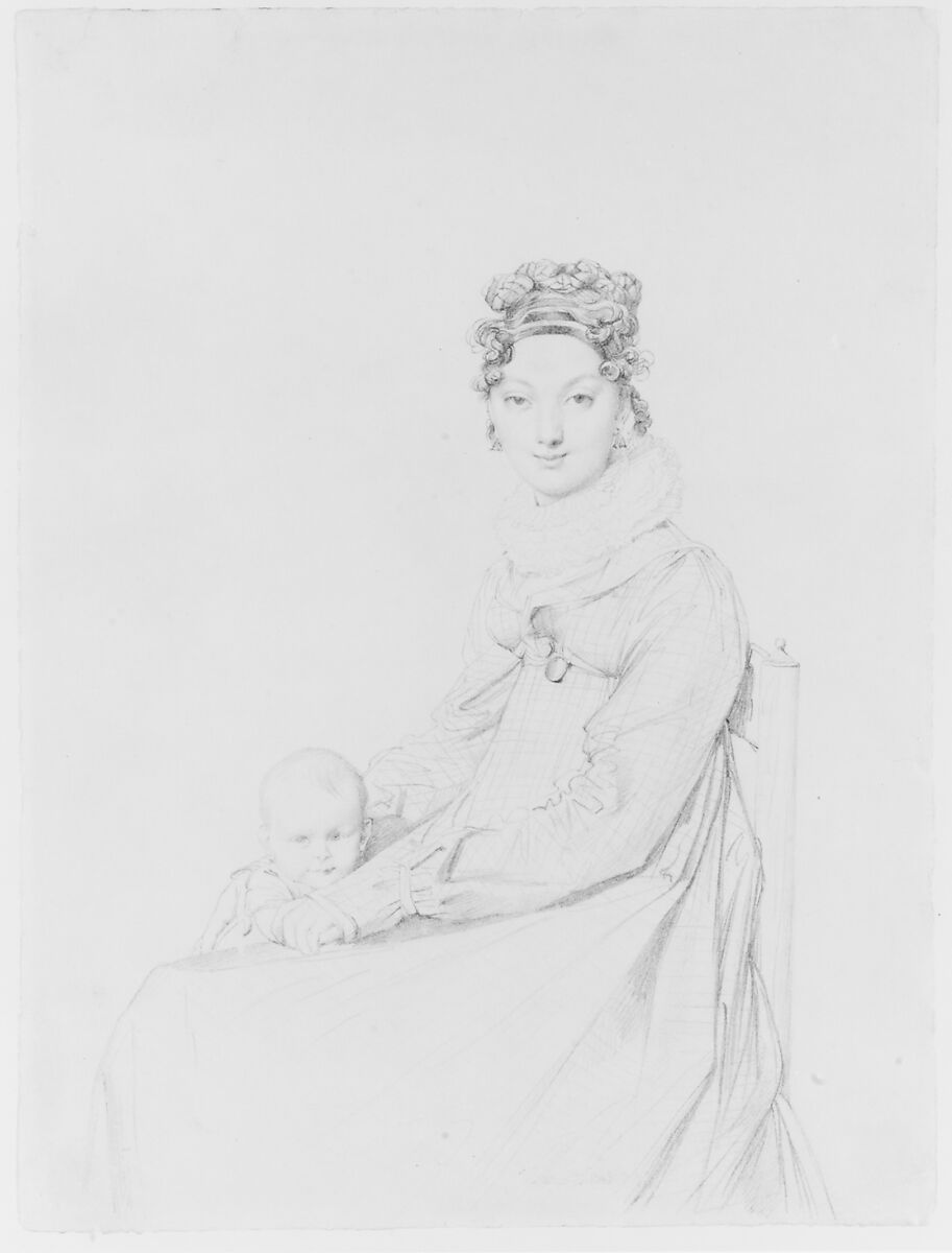 Madame Alexandre Lethière and Her Daughter Letizia, Jean Auguste Dominique Ingres (French, Montauban 1780–1867 Paris), Graphite