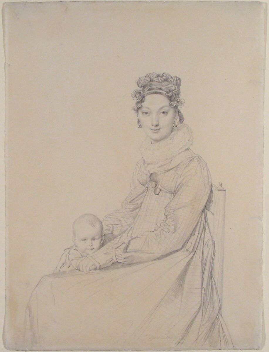 Madame Alexandre Lethière and Her Daughter Letizia, Jean Auguste Dominique Ingres (French, Montauban 1780–1867 Paris), Graphite