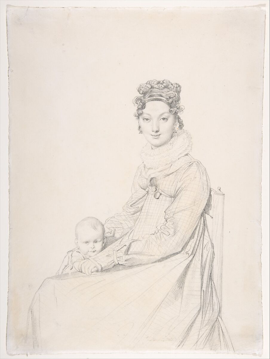 Madame Alexandre Lethière and Her Daughter Letizia, Jean Auguste Dominique Ingres  French, Graphite