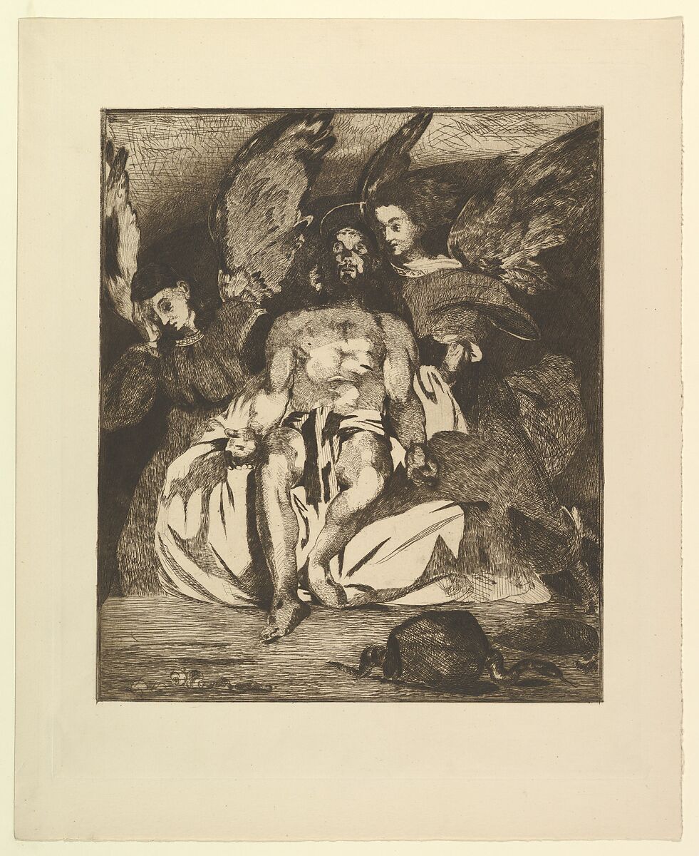 Dead Christ with Angels, Edouard Manet (French, Paris 1832–1883 Paris), Etching and aquatint in brown/black ink; third state of three 