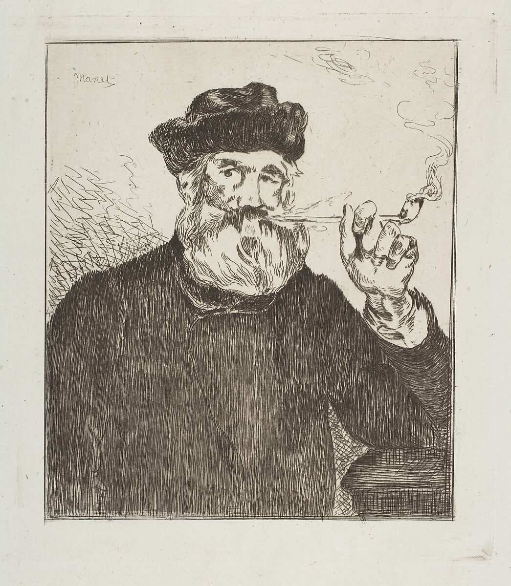 The Smoker (Le Fumeur), Edouard Manet (French, Paris 1832–1883 Paris), Etching on blue laid paper, final state (II) 