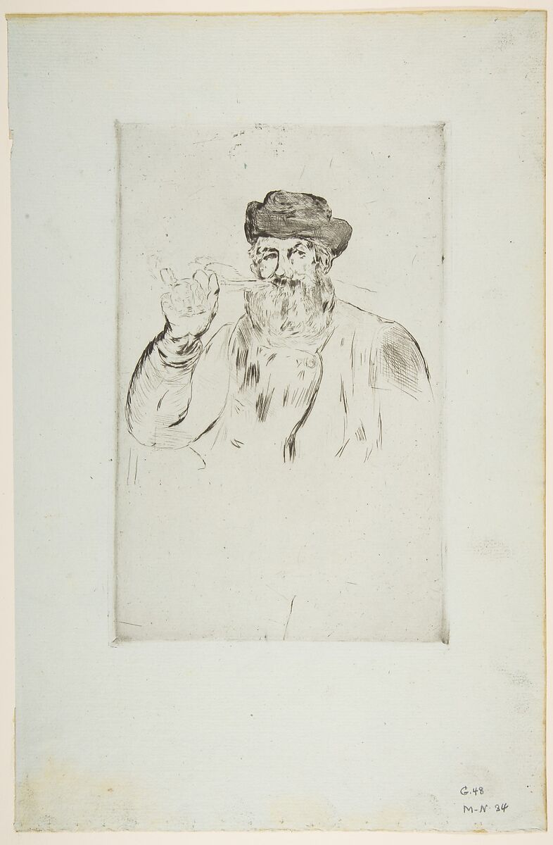 The Smoker (Le Fumeur), Edouard Manet (French, Paris 1832–1883 Paris), Etching and drypoint on blue laid paper, only state