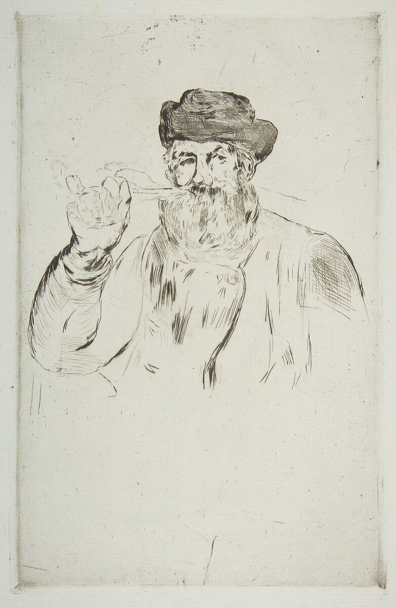 The Smoker (Le Fumeur), Edouard Manet (French, Paris 1832–1883 Paris), Etching and drypoint on blue laid paper, only state 