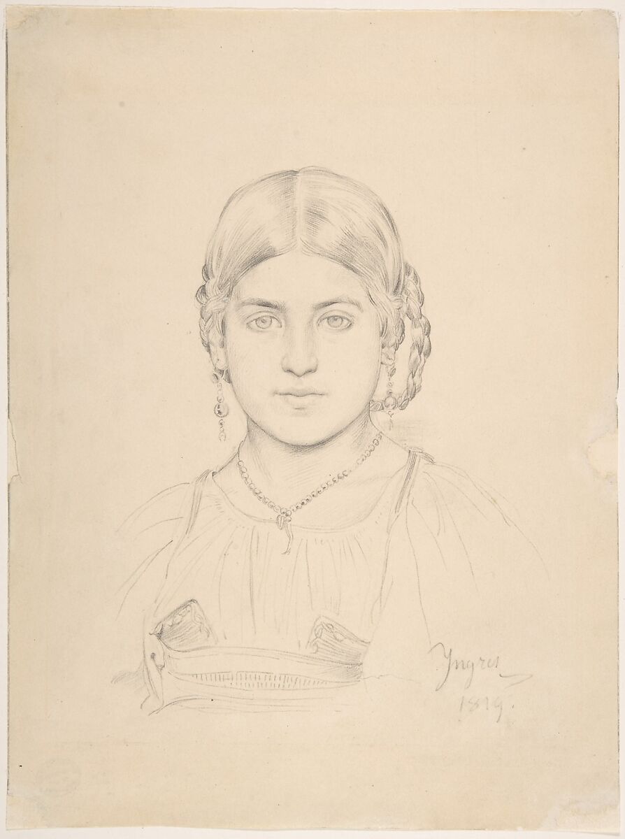 Bust of a Gypsy Girl, Ascribed to Jean Auguste Dominique Ingres (French, Montauban 1780–1867 Paris), Graphite on wove paper 