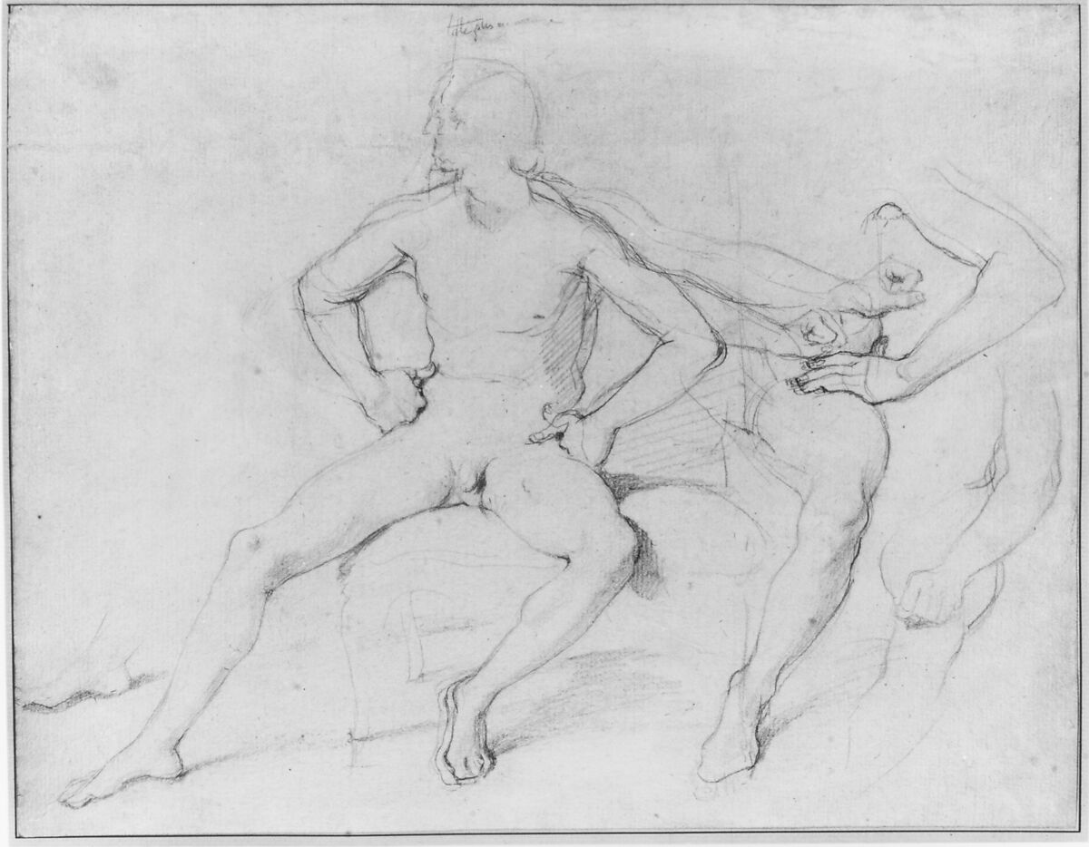 Study of a Seated Nude Male, Jean Auguste Dominique Ingres (French, Montauban 1780–1867 Paris), Graphite