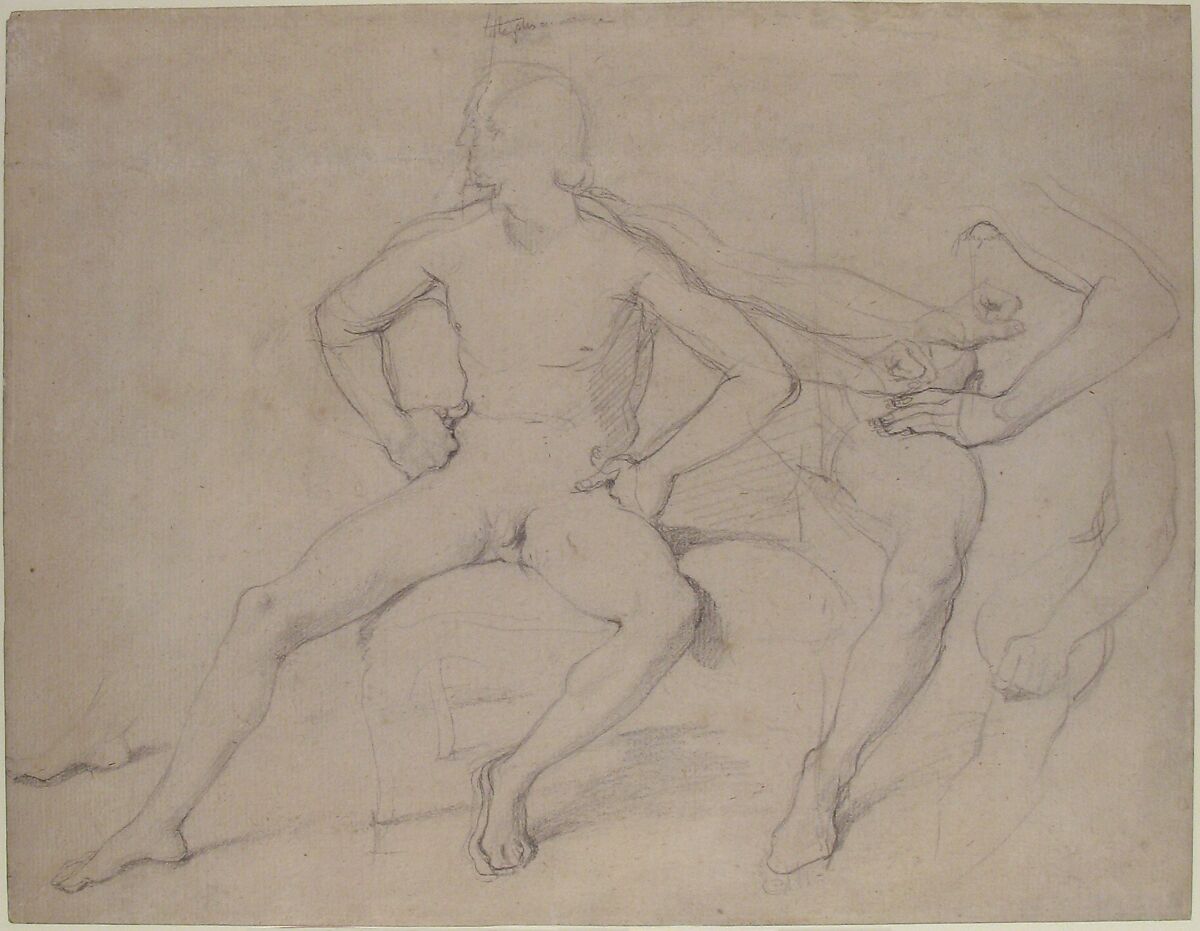 Study of a Seated Nude Male, Jean Auguste Dominique Ingres (French, Montauban 1780–1867 Paris), Graphite