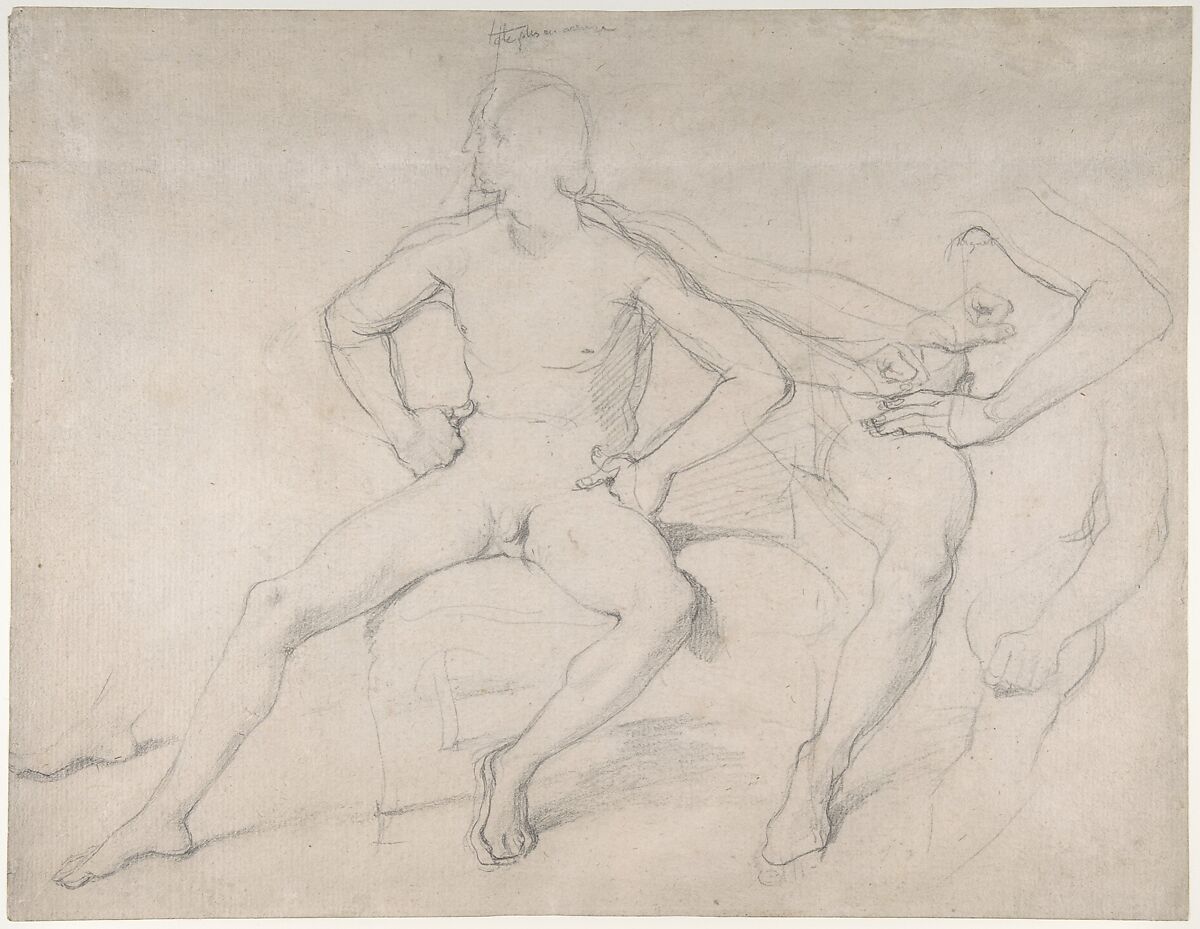 Study of a Seated Nude Male, Jean Auguste Dominique Ingres (French, Montauban 1780–1867 Paris), Graphite 