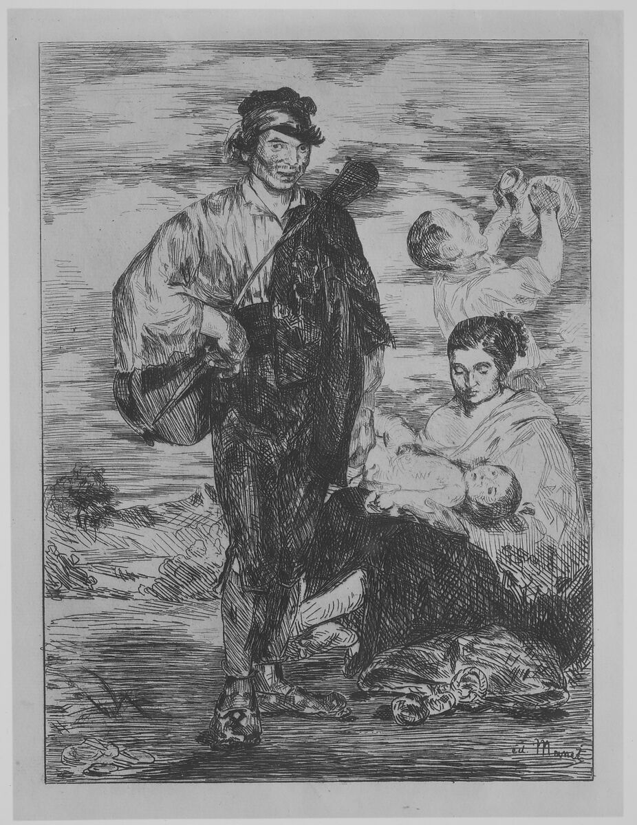 The Gypsies (Les Gitanos), Edouard Manet (French, Paris 1832–1883 Paris), Etching, final state (II) on blue laid paper