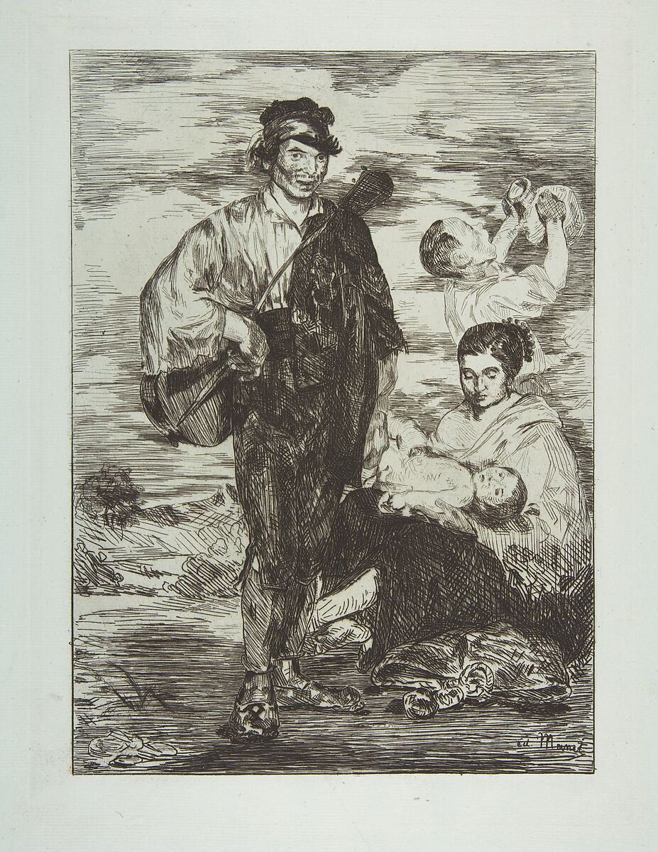 The Gypsies (Les Gitanos), Edouard Manet (French, Paris 1832–1883 Paris), Etching, final state (II) on blue laid paper 