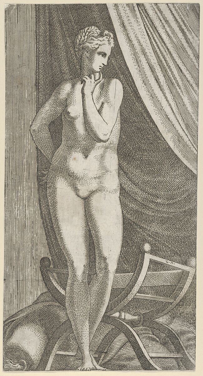 Standing Nude Woman, Léon Davent (French, active 1540–56), Etching 