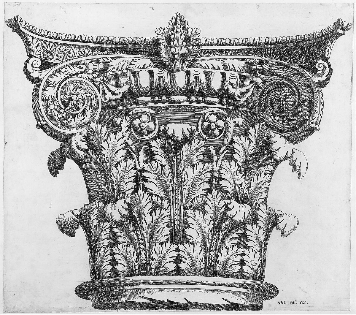 Capital of Composite Order, from "Speculum Romanae Magnificentiae", Léon Davent (French, active 1540–56), Etching