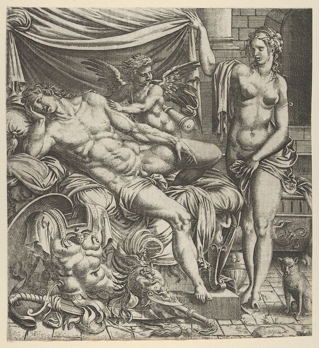 Venus Finding Mars Asleep, Léon Davent (French, active 1540–56), Etching 