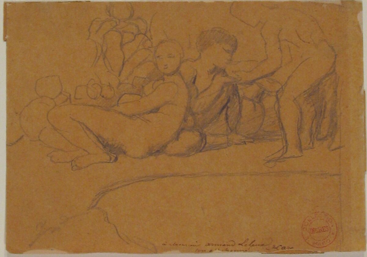 Nude Figures for L'Âge d'Or, Château de Dampierre, Jean Auguste Dominique Ingres (French, Montauban 1780–1867 Paris), Graphite on brownish paper