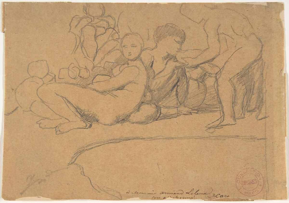 Nude Figures for L'Âge d'Or, Château de Dampierre, Jean Auguste Dominique Ingres (French, Montauban 1780–1867 Paris), Graphite on brownish paper. 