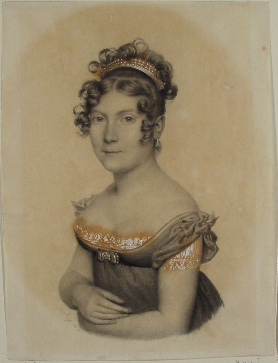 Lady of the Court of Napoléon I, Attributed to Jean-Baptiste Isabey (French, Nancy 1767–1855 Paris), Black crayon and white paint, heightened with brown wash