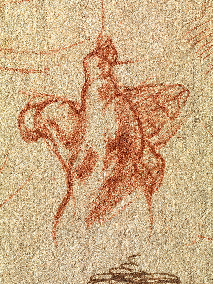 Studies for the Libyan Sibyl (recto); Studies for the Libyan Sibyl and a small Sketch for a Seated Figure (verso), Michelangelo Buonarroti (Italian, Caprese 1475–1564 Rome), Red chalk, with small accents of white chalk on the left shoulder of the figure in the main study (recto); soft black chalk, or less probably charcoal (verso)