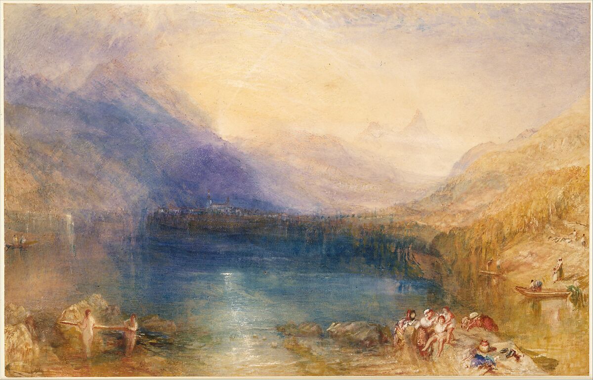 The Lake of Zug, Joseph Mallord William Turner (British, London 1775–1851 London), Watercolor and bodycolor (gouache) with reductive techniques over graphite