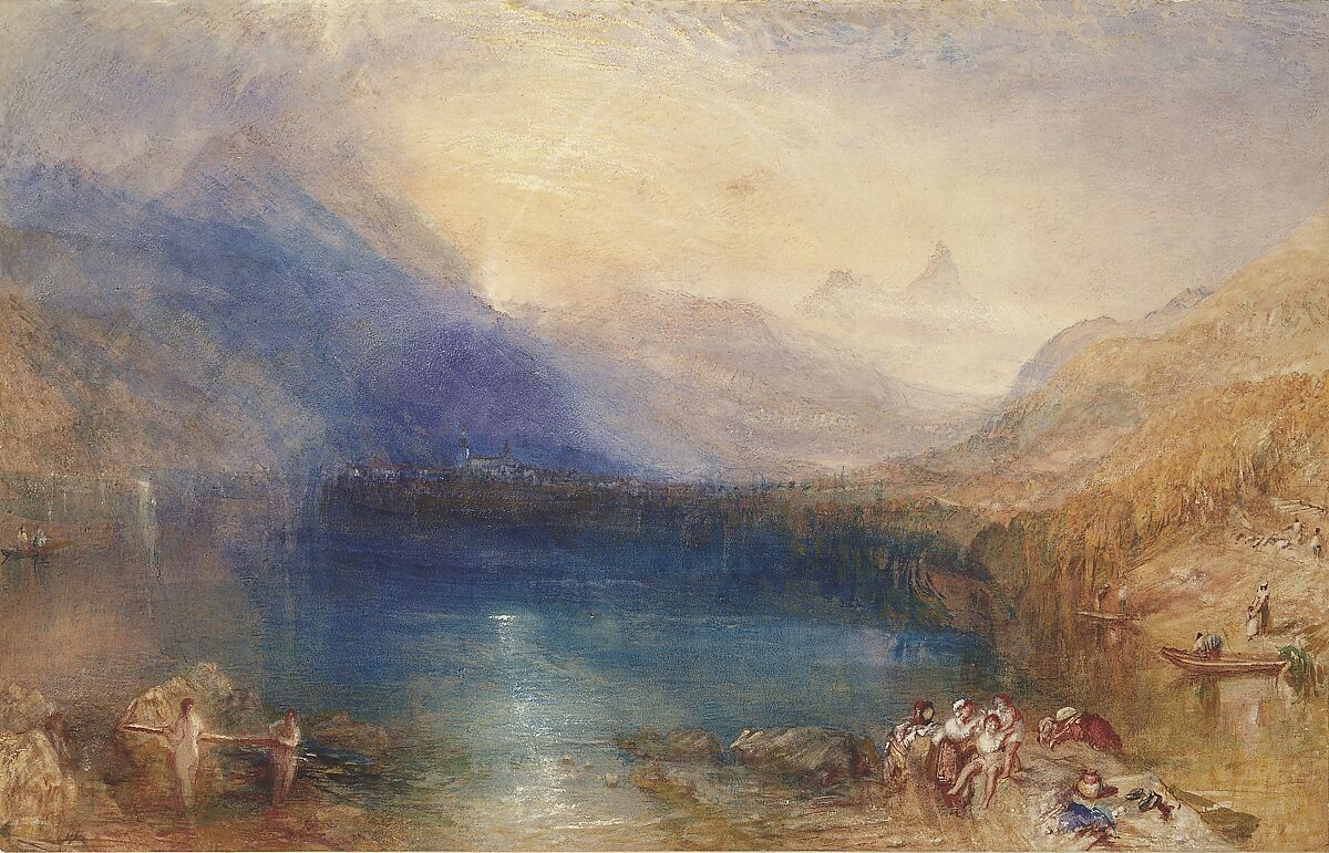 The Lake of Zug, Joseph Mallord William Turner (British, London 1775–1851 London), Watercolor and bodycolor (gouache) with reductive techniques over graphite