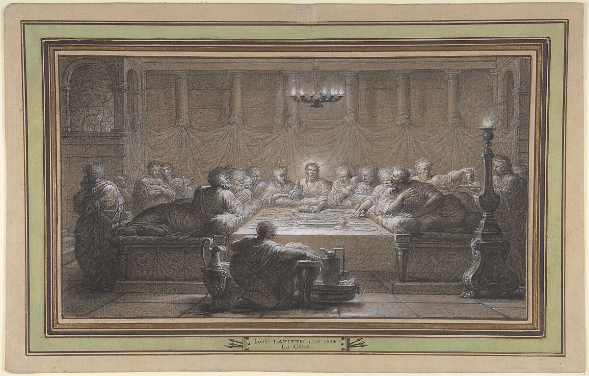 The Last Supper, Louis Lafitte (French, Paris 1770–1828 Paris), Black chalk, heightened with white, on light brown paper. Lined. 