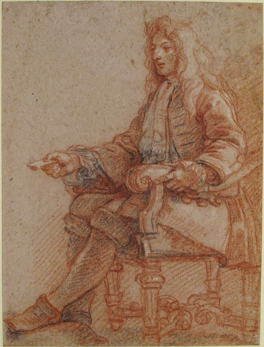 Gentleman Seated in an Armchair, Charles de la Fosse (French, Paris 1636–1716 Paris), Red, black, and white chalk, on beige paper