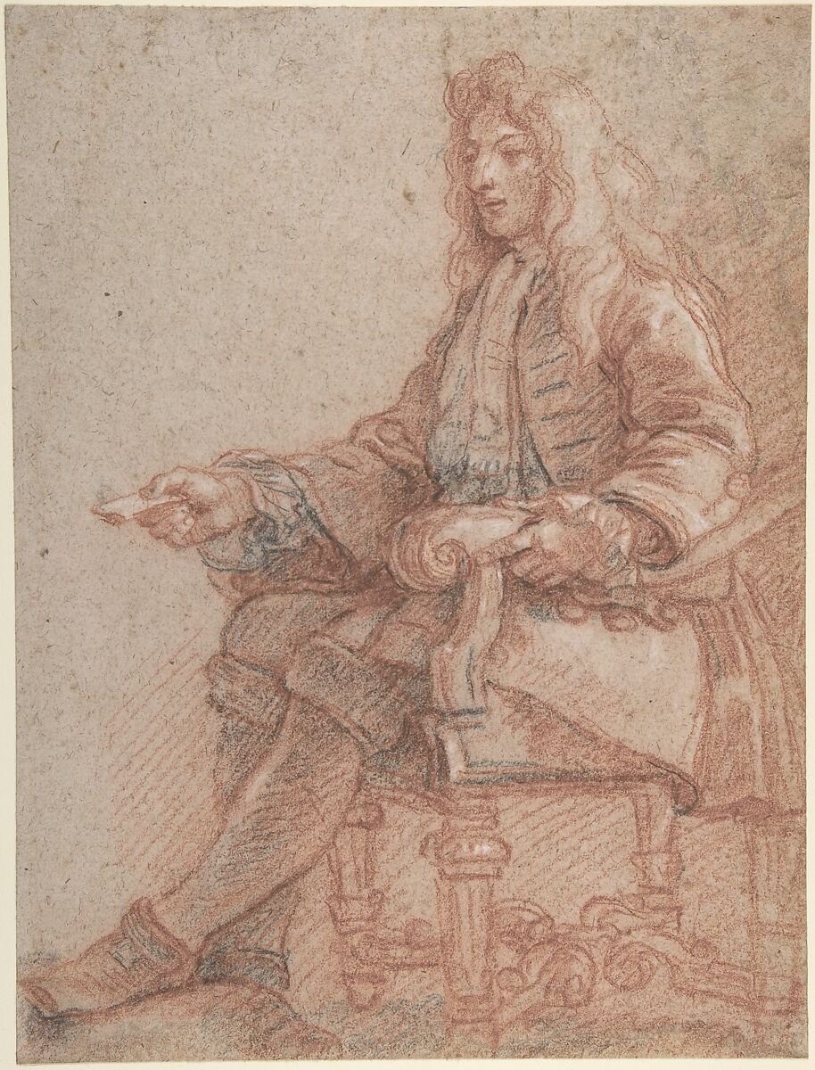 Gentleman Seated in an Armchair, Charles de la Fosse (French, Paris 1636–1716 Paris), Red, black, and white chalk, on beige paper 