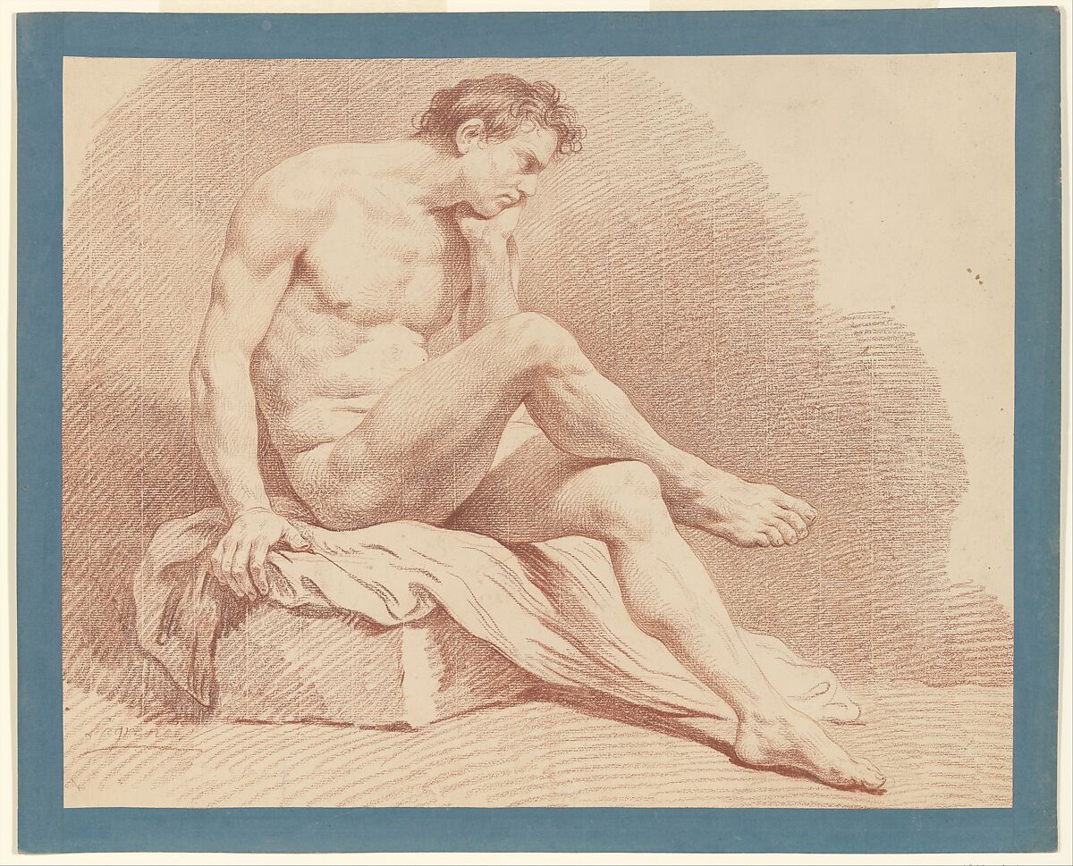 Seated Male Nude, Louis Lagrenée (French, Paris 1725–1805 Paris), Red chalk 