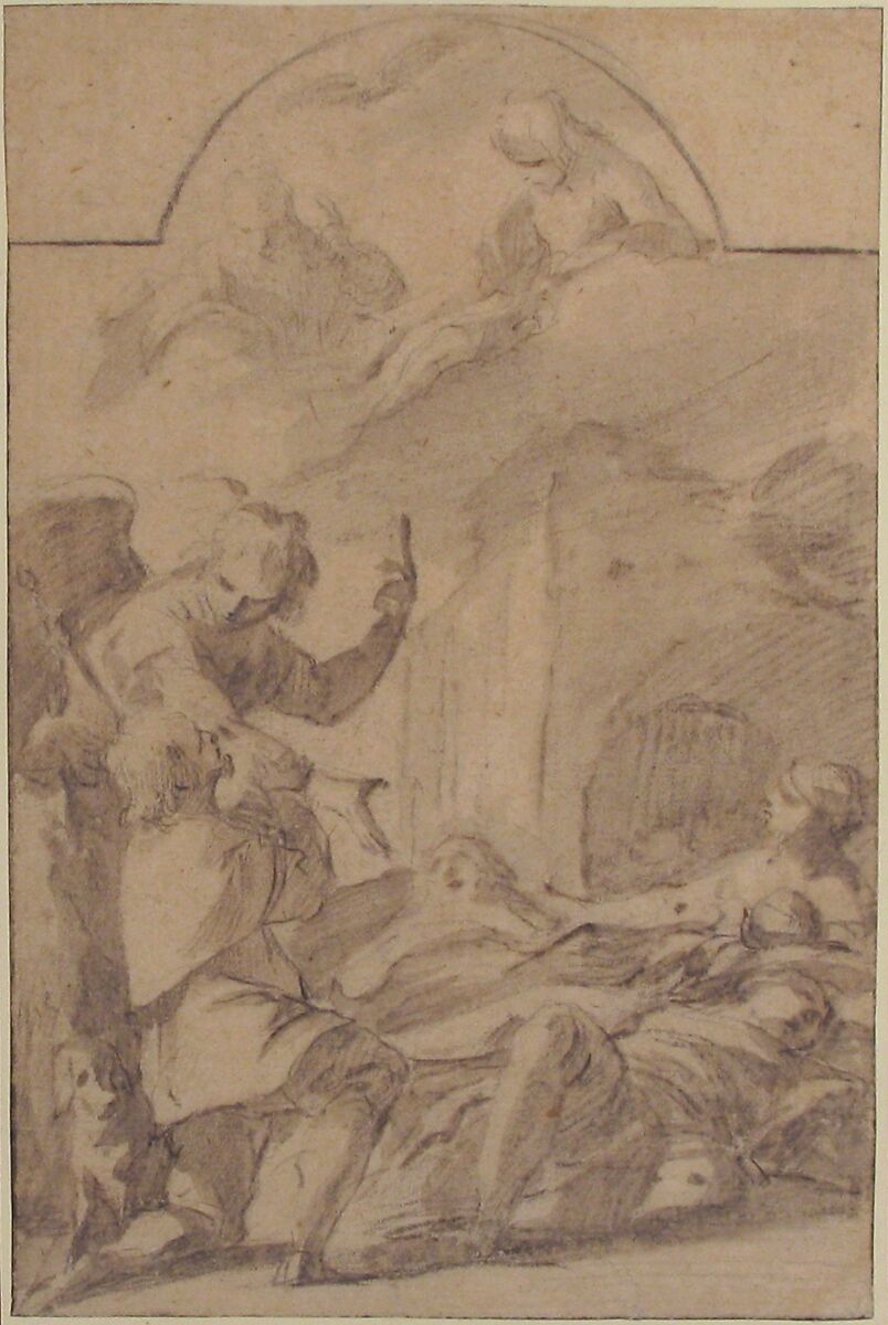 St. Roch Interceding before the Holy Trinity for Plague Victims, Laurent de La Hyre (French, Paris 1606–1656 Paris), Black chalk, brush and gray wash