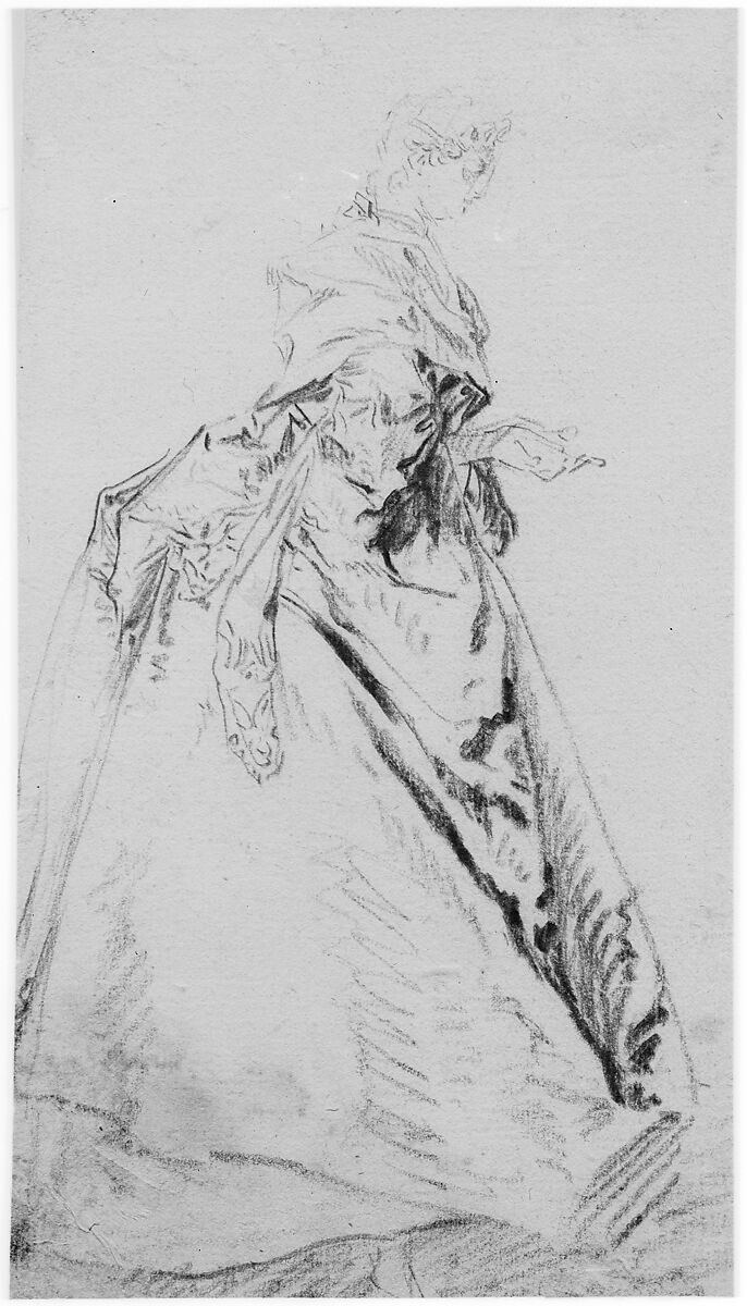 Standing Woman Facing Right, Nicolas Lancret (French, Paris 1690–1743 Paris), Red chalk