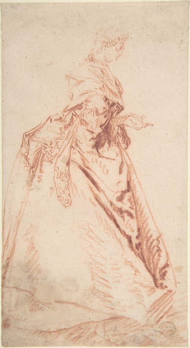 Standing Woman Facing Right, Nicolas Lancret (French, Paris 1690–1743 Paris), Red chalk 