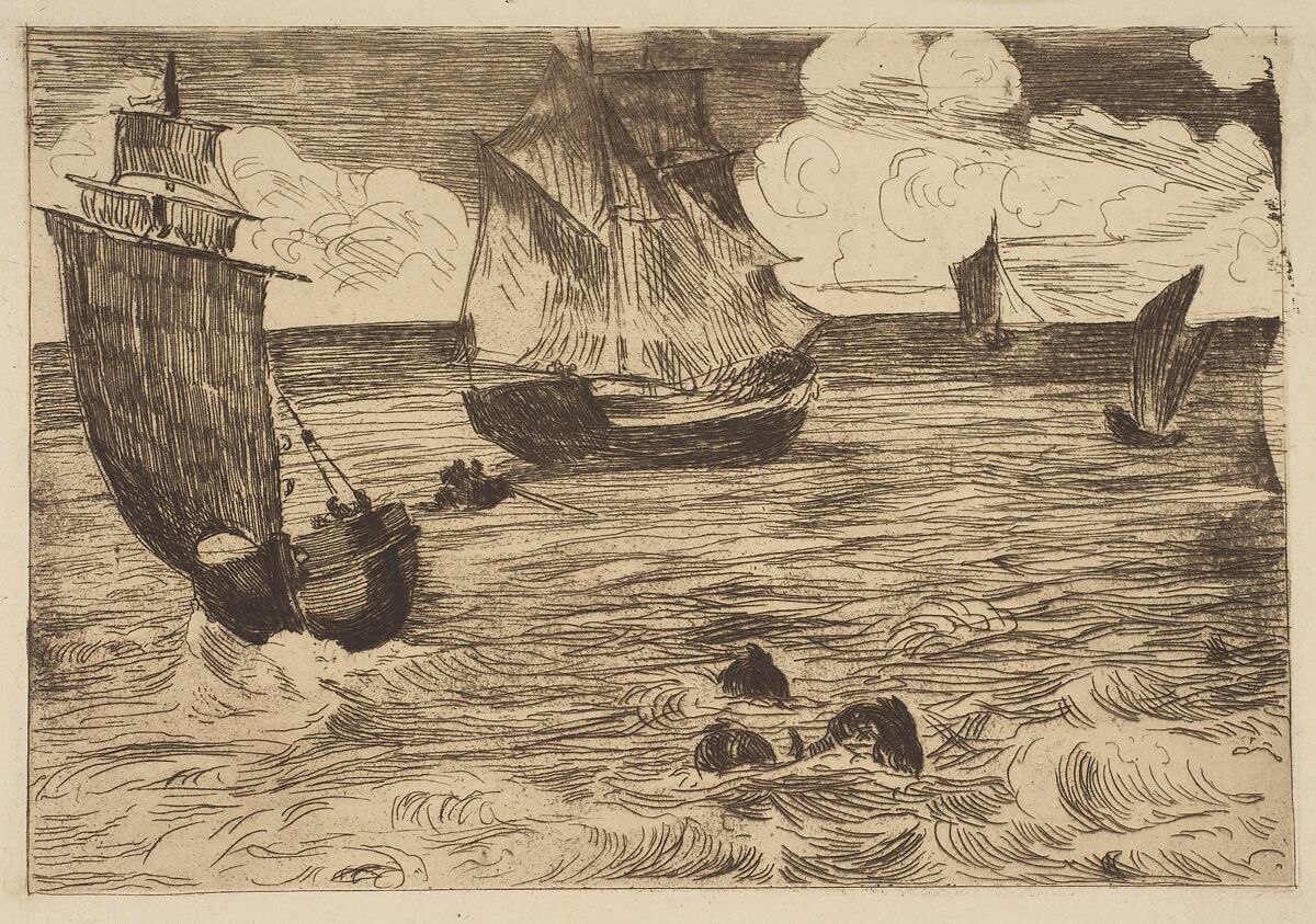 Marine, Edouard Manet  French, Etching, aquatint, roulette and bitten tone in brown ink on laid paper with partial watermark (fleur de lis in a cartouche), only state