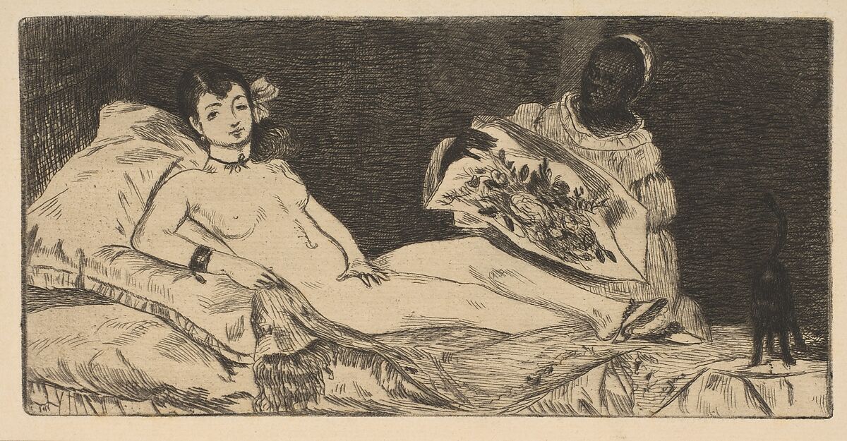 Olympia (small plate), Edouard Manet (French, Paris 1832–1883 Paris), Etching on laid paper, sixth and final state 