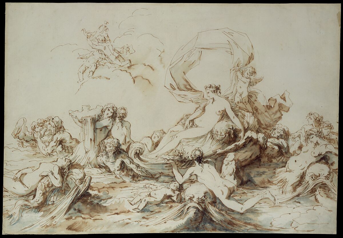 The Triumph of Venus, André Lebrun (French, Paris 1737–1811 Wilna), Pen and brown ink, brush and  brown and gray-green wash, over black chalk 
