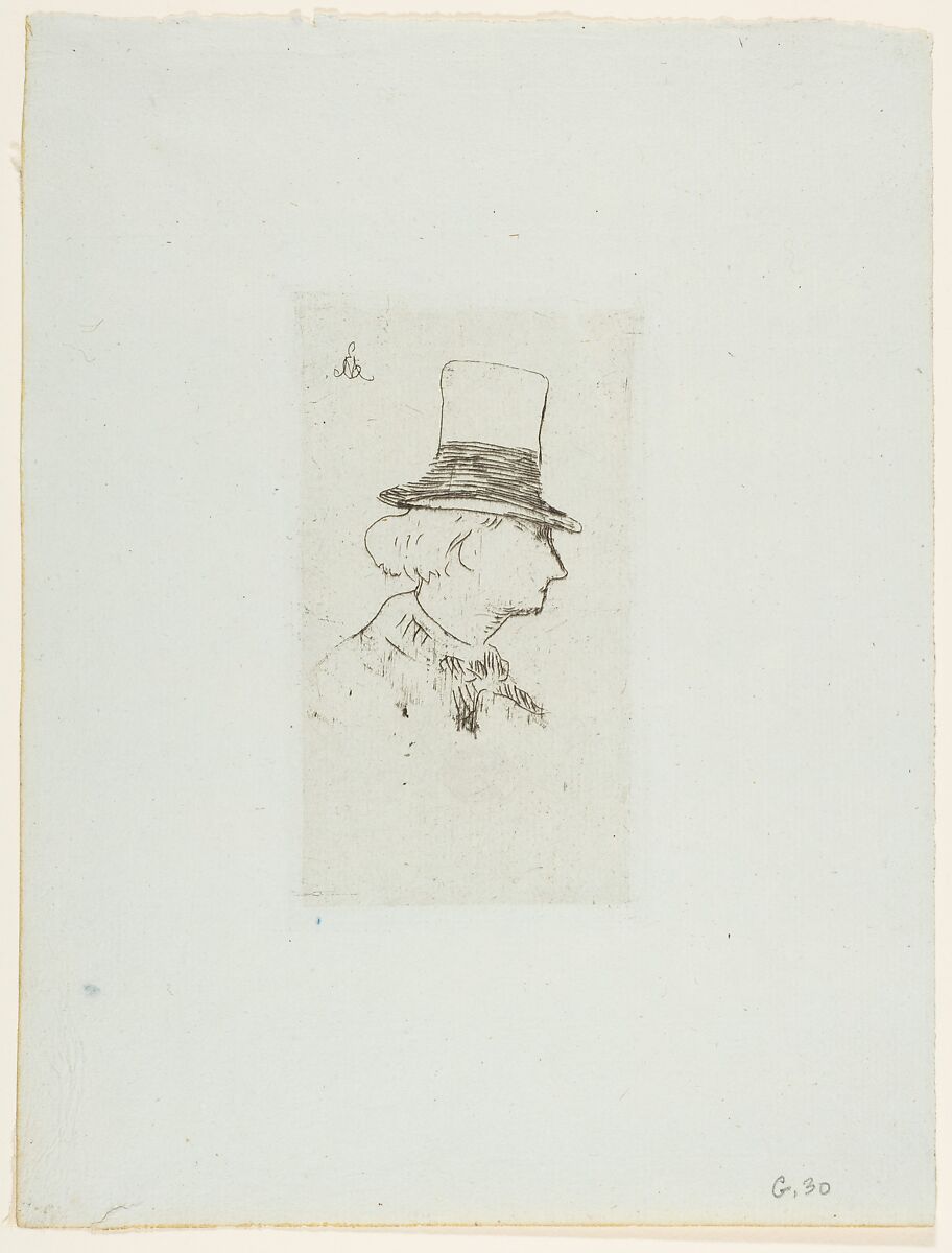 Portrait of Charles Baudelaire in Profile, Edouard Manet (French, Paris 1832–1883 Paris), Etching on blue laid paper, only state