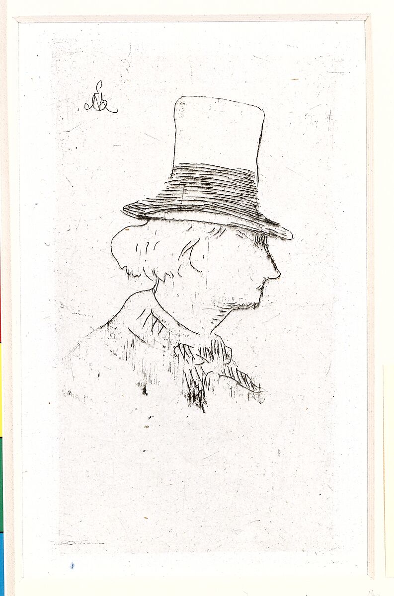 Portrait of Charles Baudelaire in Profile, Edouard Manet (French, Paris 1832–1883 Paris), Etching on blue laid paper, only state