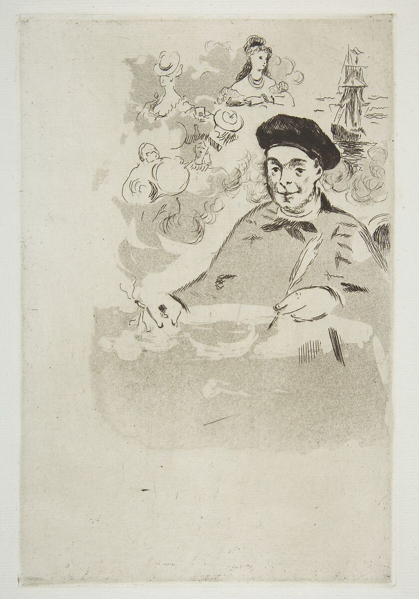 Frontispiece for an edition of "Les Ballades" by Théodore de Banville, Edouard Manet (French, Paris 1832–1883 Paris), Etching and aquatint on blue laid paper 