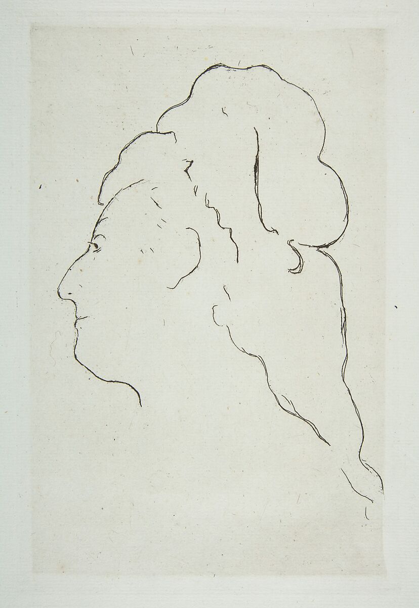Profile of Eva Gonzalès turned to the left, Edouard Manet (French, Paris 1832–1883 Paris), Etching on blue laid paper, only state 