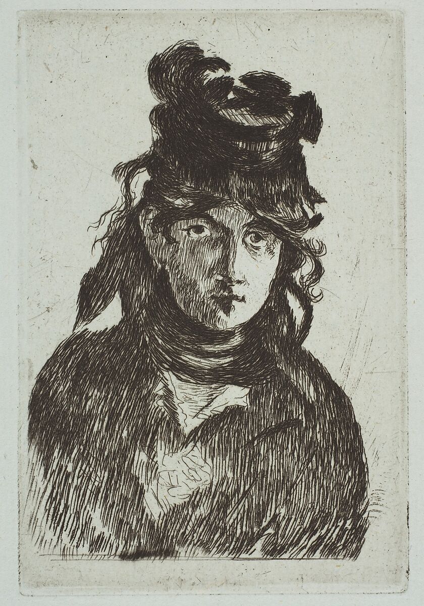 Portrait of Berthe Morisot, Edouard Manet (French, Paris 1832–1883 Paris), Etching on blue laid paper, second and final state 