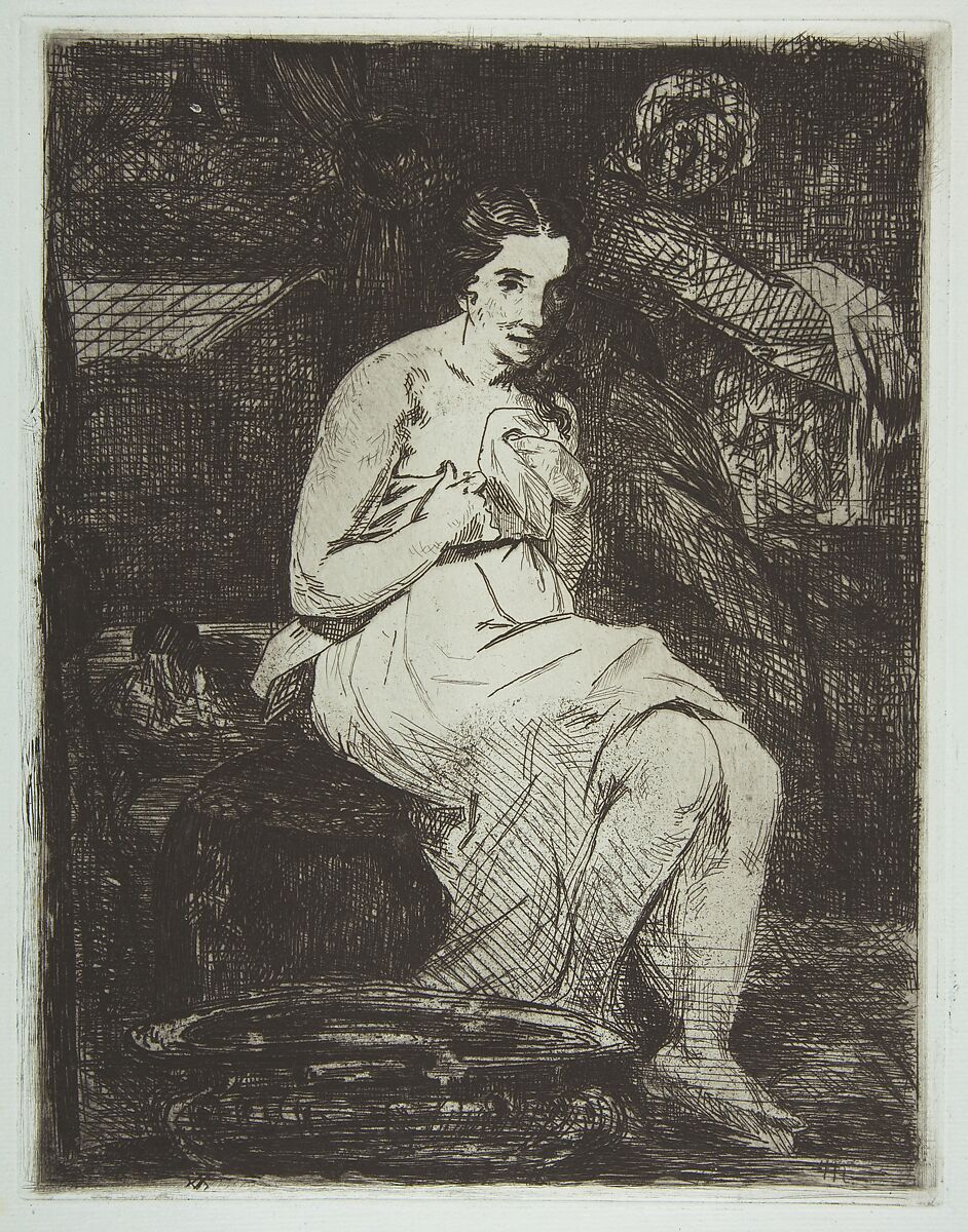 The Toilette, Edouard Manet (French, Paris 1832–1883 Paris), Etching with roulette, bitten tone; final state (II) on blue laid paper 