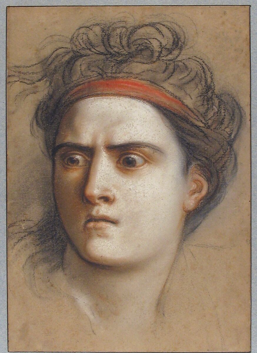 Medea, Charles Antoine Coypel (French, Paris 1694–1752 Paris), Pastel on brown paper; framing lines in pen and brown ink