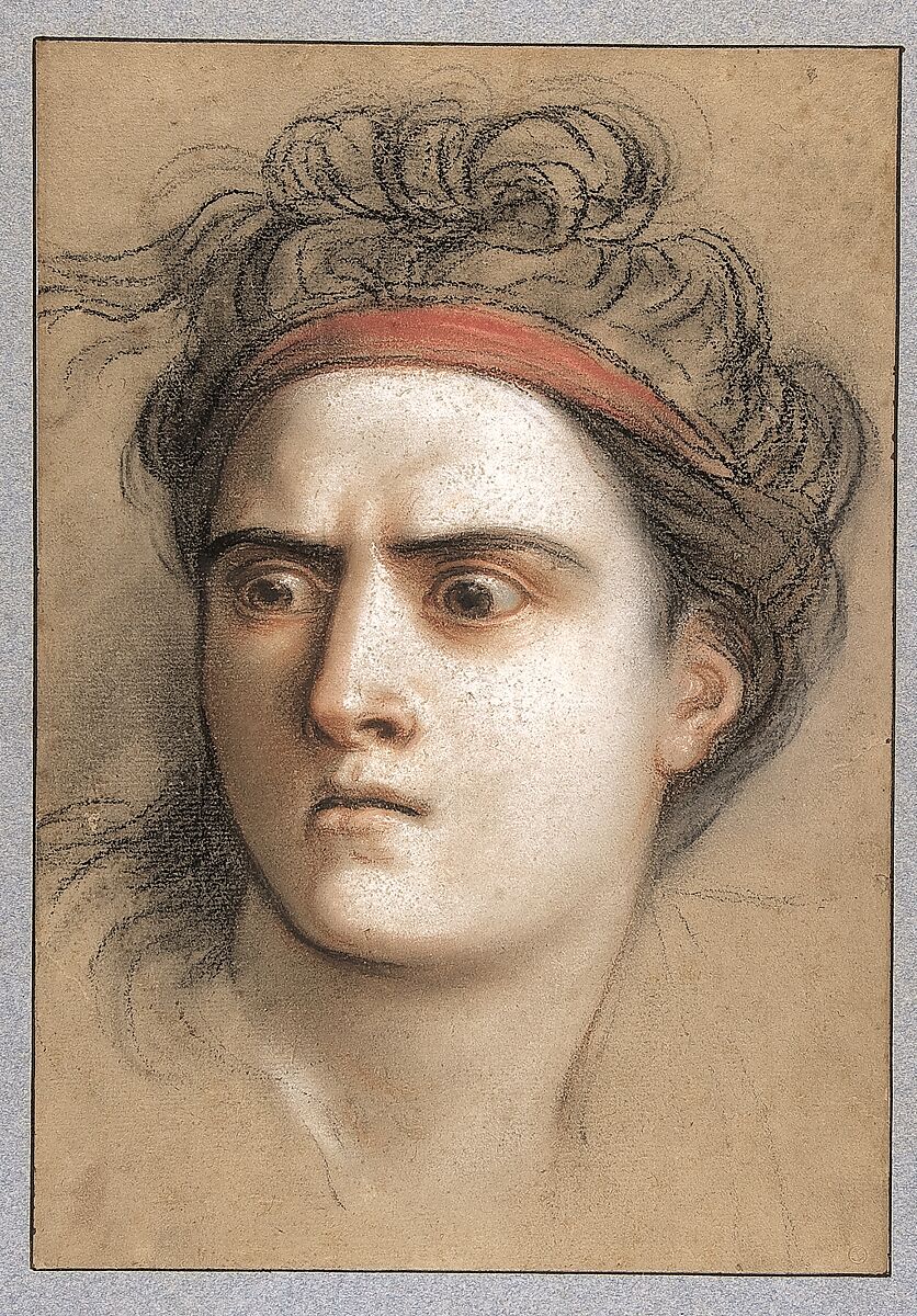 Medea, Charles Antoine Coypel (French, Paris 1694–1752 Paris), Pastel on brown paper; framing lines in pen and brown ink