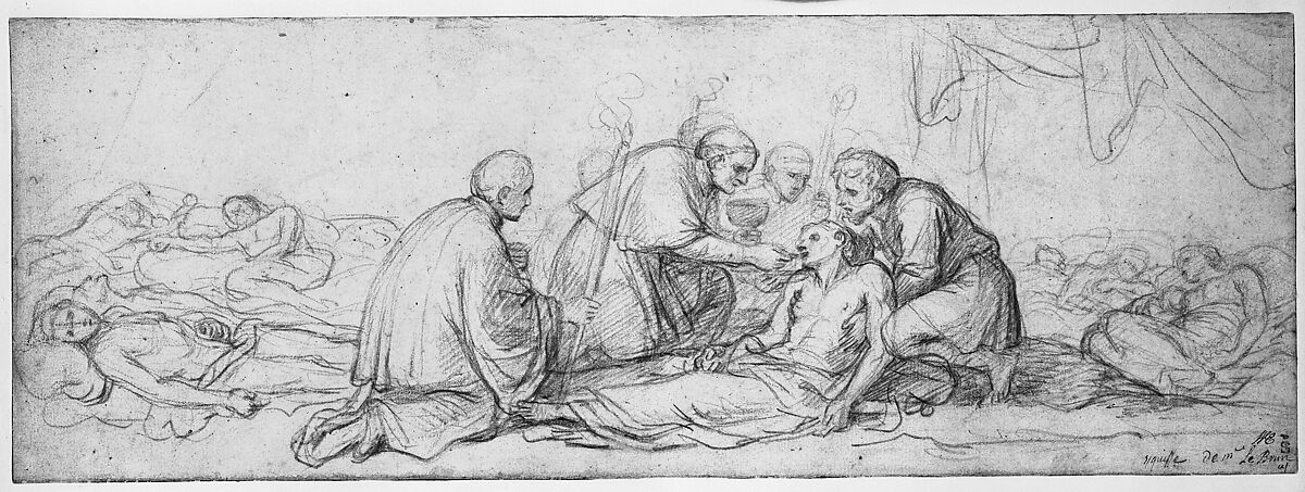 St. Charles Borromeo Giving Communion to the Plague-Stricken, Charles Le Brun (French, Paris 1619–1690 Paris), Black chalk