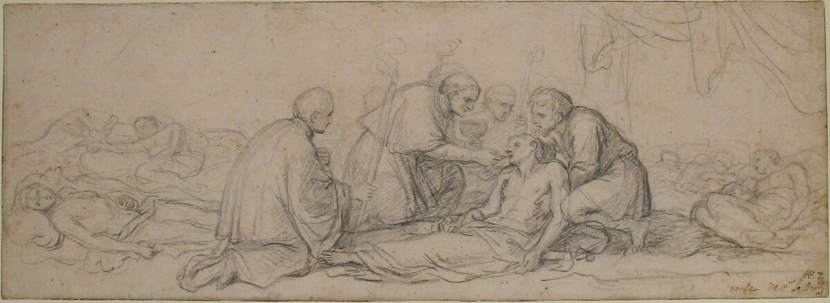 St. Charles Borromeo Giving Communion to the Plague-Stricken, Charles Le Brun (French, Paris 1619–1690 Paris), Black chalk