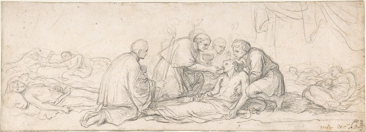 St. Charles Borromeo Giving Communion to the Plague-Stricken, Charles Le Brun (French, Paris 1619–1690 Paris), Black chalk 
