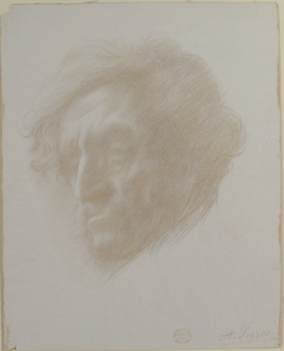 Head of a Man, Alphonse Legros (French, Dijon 1837–1911 Watford, Hertfordshire), Metalpoint on white prepared paper
