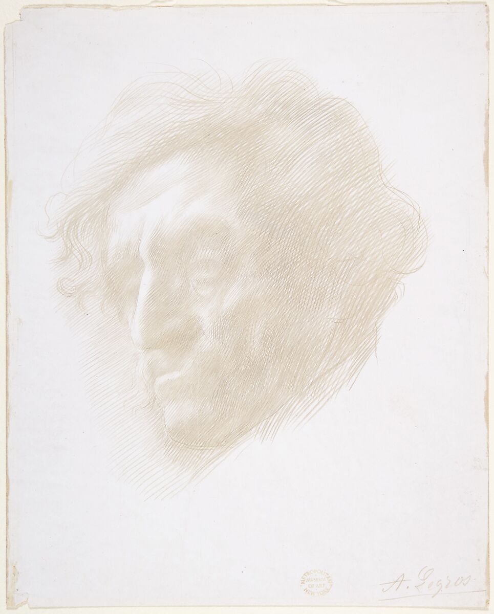 Head of a Man, Alphonse Legros (French, Dijon 1837–1911 Watford, Hertfordshire), Metalpoint on white prepared paper 