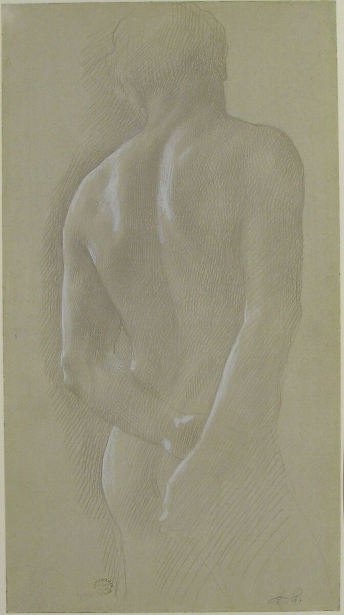 Study of a Figure, Alphonse Legros (French, Dijon 1837–1911 Watford, Hertfordshire), Graphite, touched with white on gray-green prepared paper